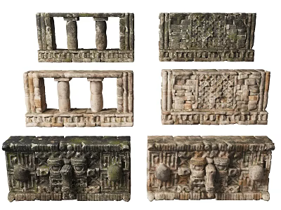 Ancient Architectural Stone Carvings With Intricate Column Patterns And Relief Designs 3d model