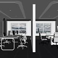 Modern Office Interior Design With Bright Lighting Large Windows City View And Ergonomic Chairs