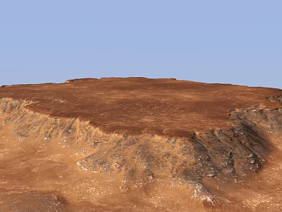 Martian Landscape with Reddish Terrain Steep Cliffs and Vast Open Expanse under Clear Blue Sky 3d model