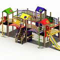 Colorful Multi Level Playground Equipment With Slides Climbing Structures And Platforms 3d model