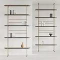 Modern Metal Frame Shelving Unit With Layered Shelves And Decorative Items