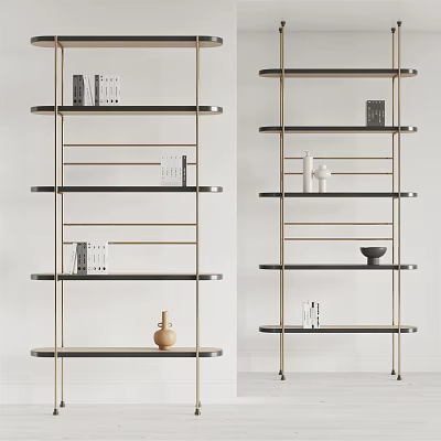 Modern Metal Frame Shelving Unit With Layered Shelves And Decorative Items 3d model