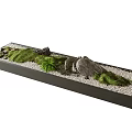 Decorative Ornament Set with Rectangular Black Base White Pebbles Green Moss and Gray Stones