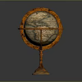 Vintage Globe With Wooden Stand And Decorative Metal Rings On Black Background