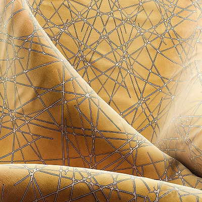 Gold Toned Fabric With Intricate Geometric Line Patterns And Texture 3d model