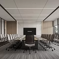 Modern Conference Room Interior With Long Table Comfortable Chairs Large Screen And Windows 3d model