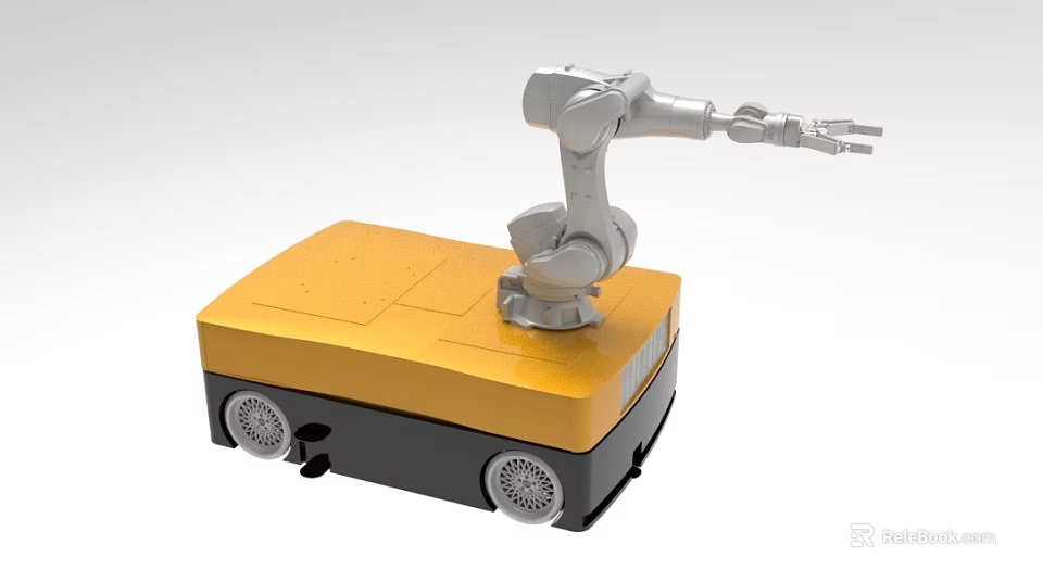 Industrial Equipment Yellow And Black Mobile Robot With Robotic Arm 3d model 