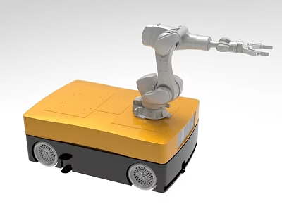 Industrial Equipment Yellow And Black Mobile Robot With Robotic Arm 3d model