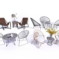 Stylish Table and Chair Sets With Modern Metal Frame Rattan Woven Design and Decorative Plants