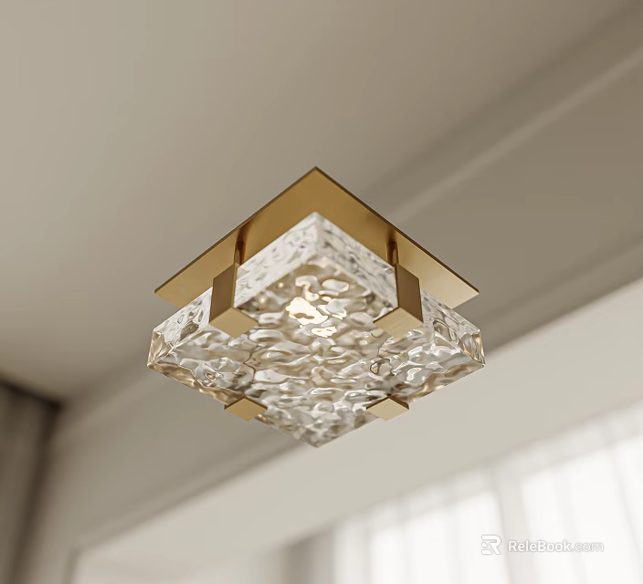Modern Square Crystal Decorative Ceiling Light With Gold Frame For Indoor Lighting 3d model 