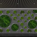 Living Plant Wall With Circular Design And Various Green Plants In Modern Interior