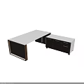 Modern Office Desk With Wooden Frame White Top And Storage Drawers