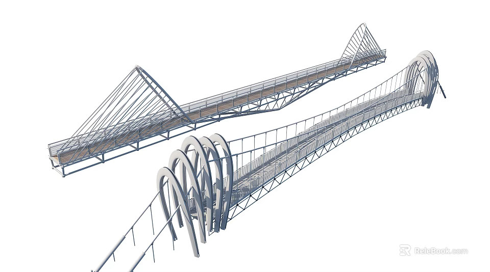 Modern Landscape Bridge Featuring Cable Stayed Structure And Architectural Design Elements 3d model 