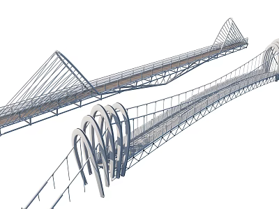 Modern Landscape Bridge Featuring Cable Stayed Structure And Architectural Design Elements 3d model