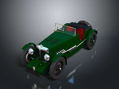 Retro style classic car classic classic car racing 1933 3 green body streamlined design front viewing angle black background RV 3d model