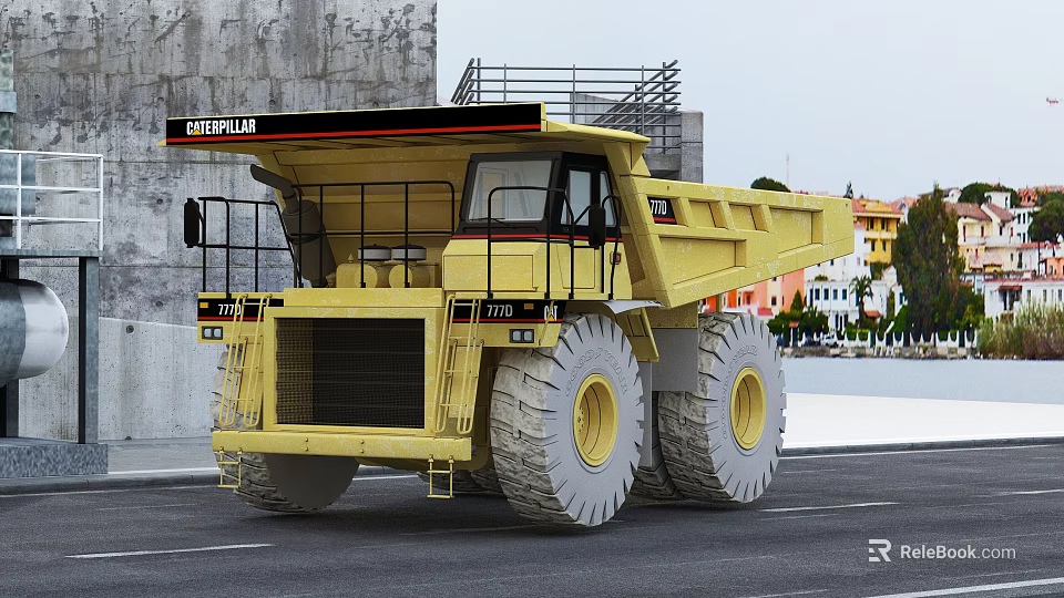 Yellow Chevron 773D Heavy Duty Dump Truck With Large Tires For Construction 3d model 