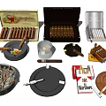 Decorative Ornament Set Featuring Cigars Ashtrays Cigarette Cases Lighters And Cigarettes 3d model