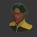 3D Character Bust Design With Black Hair Yellow Brown Jacket And Zipper Detail