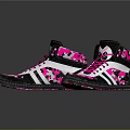 Stylish High Top Shoes with Black Pink White Camouflage Pattern and Pink Laces