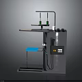 Industrial Metal Furniture Workbench With Platform Blue Component Green Hanging Parts And Control Panel