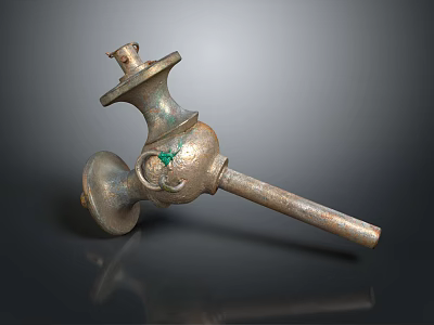 Antique Metal Artifact With Green Patina And Unique Curved Handle Vintage Design 3d model