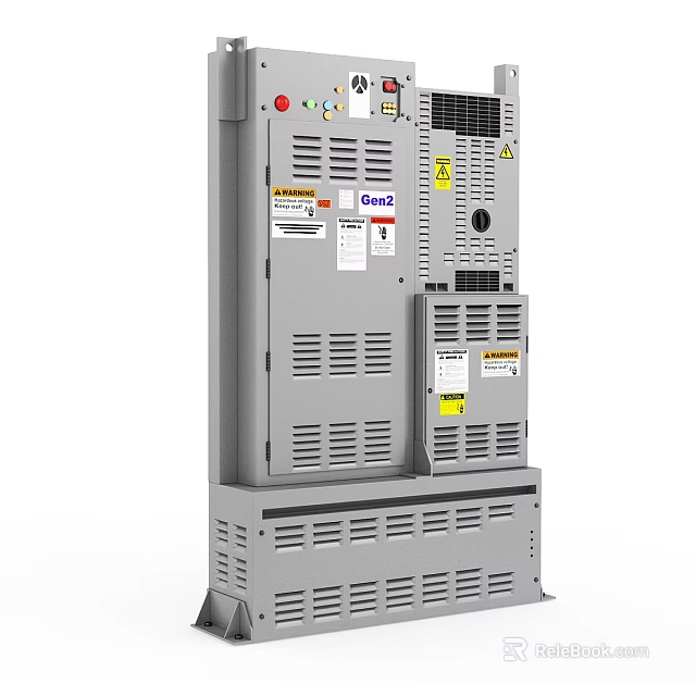Industrial Control Cabinet With Control Panel Buttons Indicator Lights And Ventilation Slots 3d model 