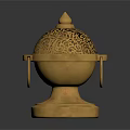 Golden Intricate Carved Pattern Decorative Ornament Spherical Design With Handles And Base For Home Decor