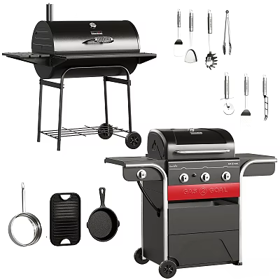 Essential Outdoor Grill Kitchen Utensils With Portable Grills And Cooking Tools 3d model