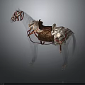 Medieval Battle Horse Equipped With Leather Saddle And Metal Armor