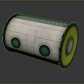 Cylindrical Industrial Equipment With White Body Yellow Interior Black Frame And Blue Windows