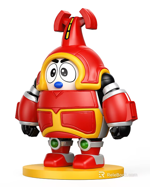 Red Armored Robot Doll With Big Eyes And Blue Nose 3d model 