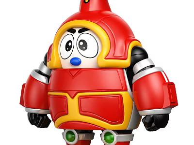 Red Armored Robot Doll With Big Eyes And Blue Nose 3d model