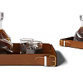 Decorative Accessory Set Featuring Leather Tray Liquor Bottle Glass Cups and Ice Cubes