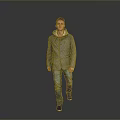 Gray Hooded Jacket And Blue Jeans On Man Walking Against Gray Background