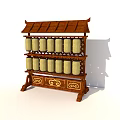 Traditional Chinese Roofed Lantern Stand With Multiple Cylindrical Lanterns And Decorative Base