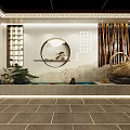 Traditional Teahouse Interior Design Featuring Circular Doorways Wooden Lattice And Wooden Tables Chairs