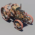 Vintage Rustic Agricultural Tractor With Large Wheels And Exposed Mechanical Parts