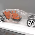 Exhibition Hall Showcasing Transparent Car Model With Orange Interior Seats 3d model