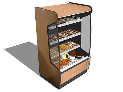 Commercial Refrigerated Display Cabinet With Wooden Frame Glass Door And Pastry Dessert Shelves 3d model