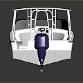 White Modern Boat With Canopy Open Deck And Blue Outboard Motor 3d model