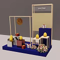 Interactive Area Logo Display With Wooden Frame Yellow Decorations Red Gift Boxes And Flowers