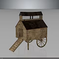 Wooden Roofed Cart With Wheels And Ramp For Small Shelter Structure