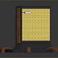 Modern Industrial Equipment With Metal Mesh Wooden Accents Yellow Panel And Base Supports