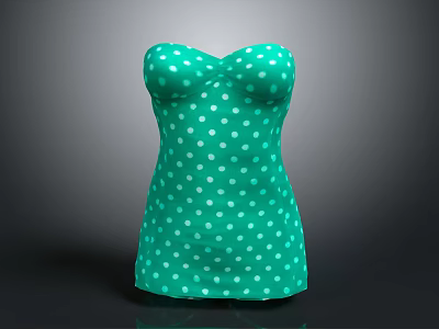 Stylish Green Strapless Dress With White Polka Dots For Women 3d model