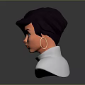 Game Movie Character 3D Model With Black Short Hair Blue Eyes Large Earrings White Turtleneck