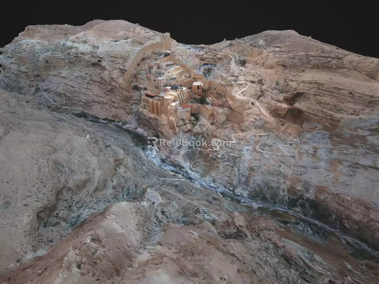 Architecture Marsabah Monastery Cliff in the Desert Monastery Arab Architecture 3d model