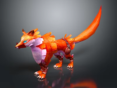 Orange Fantasy Fox Character 3D Model With Mechanical Armor Blue Eyes And Long Tail 3d model