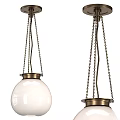 Modern Chandeliers With Brass Chains And White Spherical Glass Shades