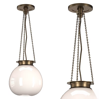 Modern Chandeliers With Brass Chains And White Spherical Glass Shades 3d model