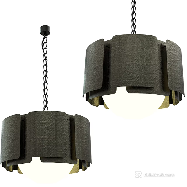 Modern Pendant Lights With Textured Dark Shade And White Inner Light On Hanging Chain 3d model 